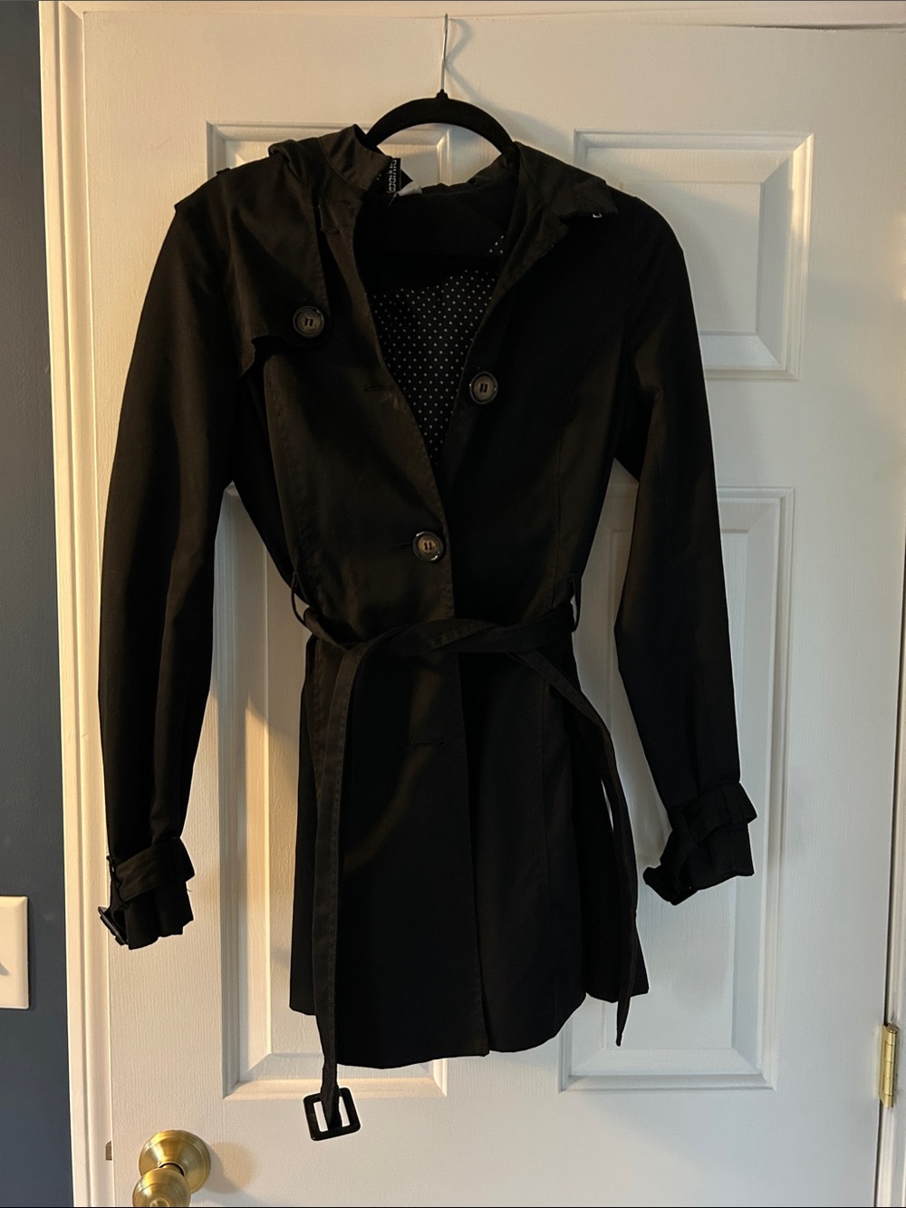 H&M Black Trench Coat with Waist Tie